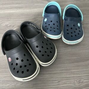 TWO pairs of Crocs shoes toddler boy size 6-7 Black and Navy Blue